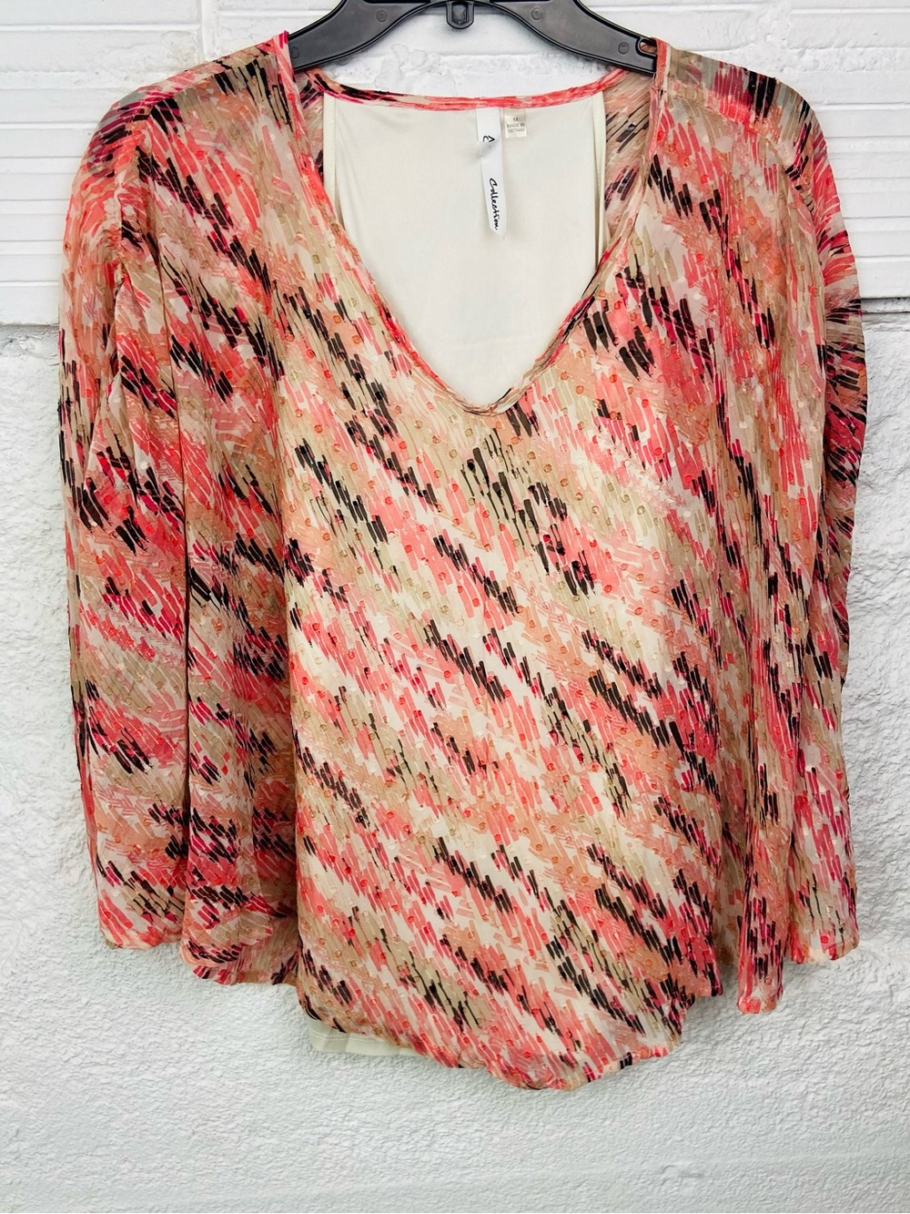 NY Collection Coral Cream Y2K Multicolor cape V-Neck Blouse size medium